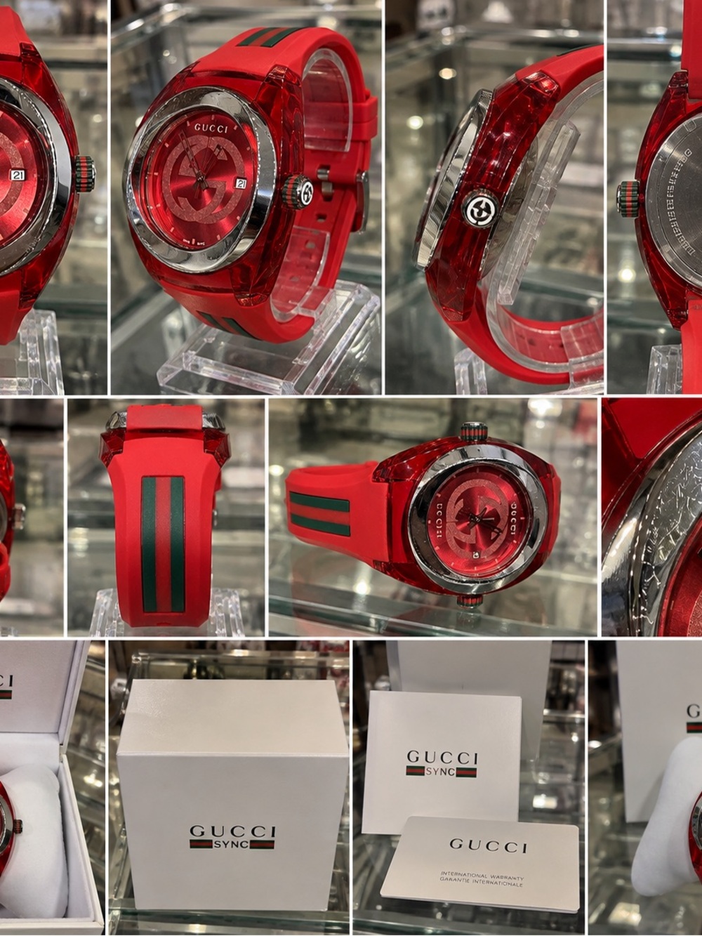 Authentic Gucci SYNC Red Dial Rubber Strap Swiss Watch (Unisex)